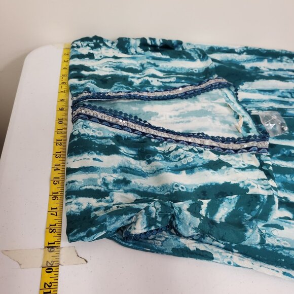 Soft Surroundings Womens Artsy Short Sleeve Maxi Dress Size M Blue Boho Gypsy - Picture 7 of 10